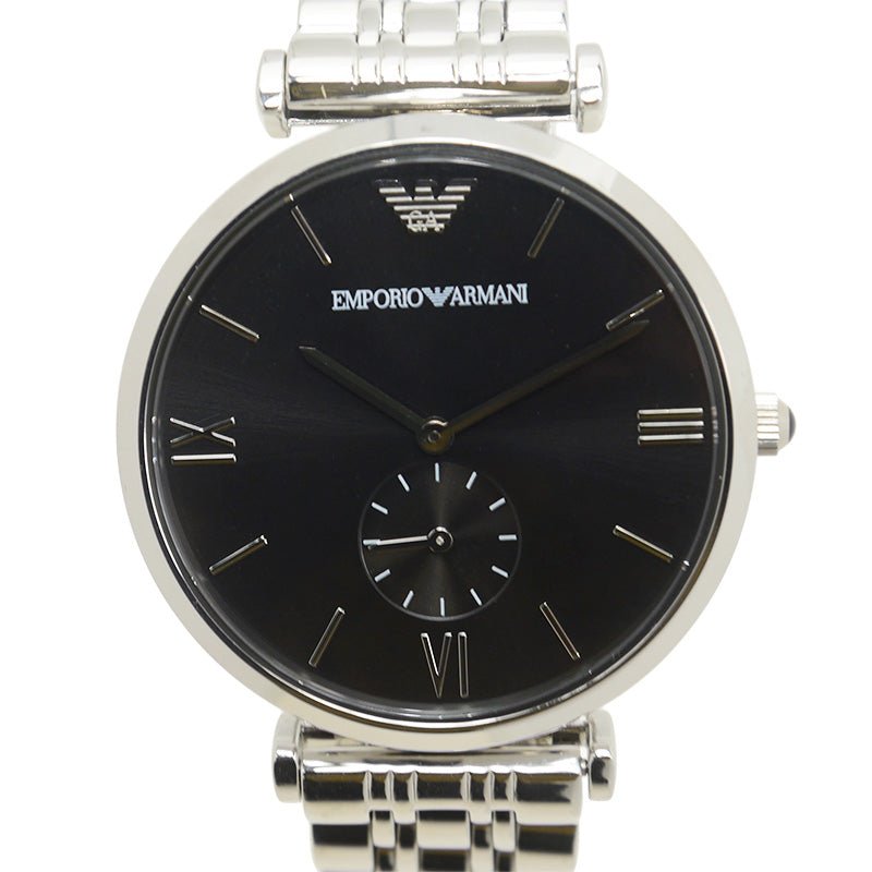 Emporio Armani Retro Black Dial Stainless Steel Watch For Men - AR1676 Watches Emporio Armani   