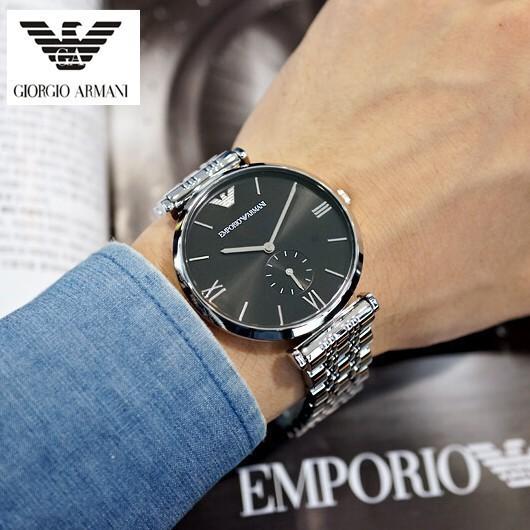 Emporio Armani Retro Black Dial Stainless Steel Watch For Men - AR1676 Watches Emporio Armani   