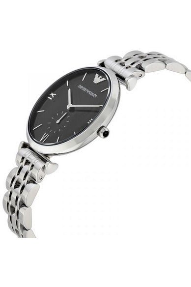 Emporio Armani Retro Black Dial Stainless Steel Watch For Men - AR1676 Watches Emporio Armani   