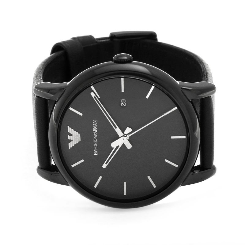 Emporio Armani Classic Black Dial Black Leather Strap Watch For Men - AR1732 Watches Emporio Armani   