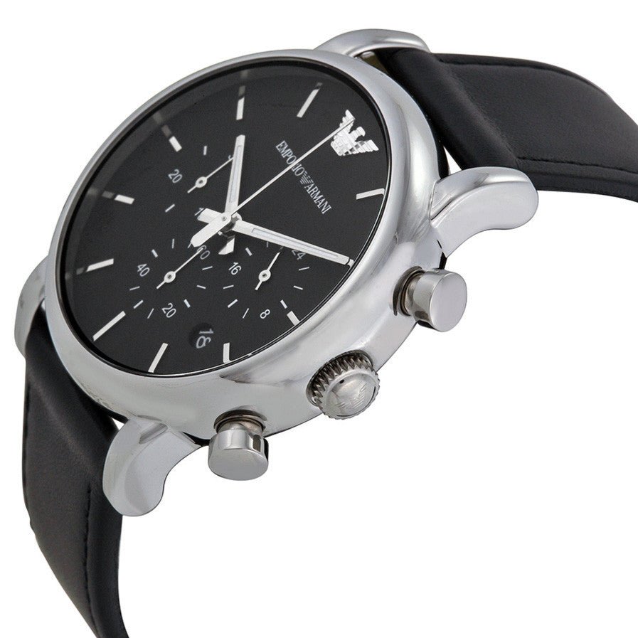 Emporio Armani Classic Chronograph Black Dial Black Leather Strap Watch For Men - AR1733 Watches Emporio Armani   