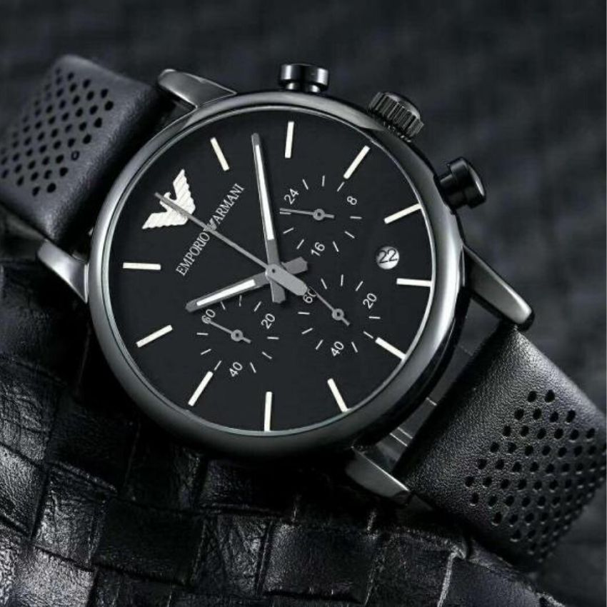 Emporio Armani Luigi Chronograph Black Dial Black Leather Strap Watch For Men - AR1737 Watches Emporio Armani   