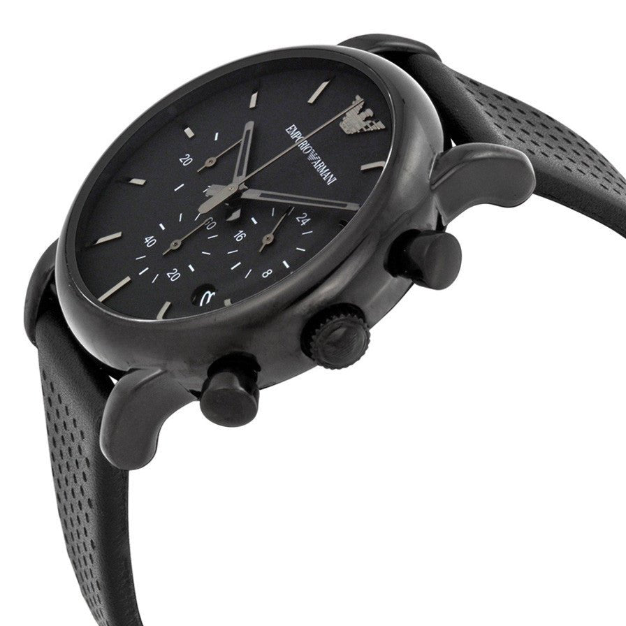 Emporio Armani Luigi Chronograph Black Dial Black Leather Strap Watch For Men - AR1737 Watches Emporio Armani   