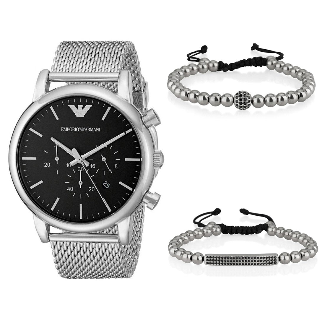 Emporio Armani Luigi Black Dial Silver Mesh Bracelet Watch For Men - AR8032 Watches Emporio Armani   