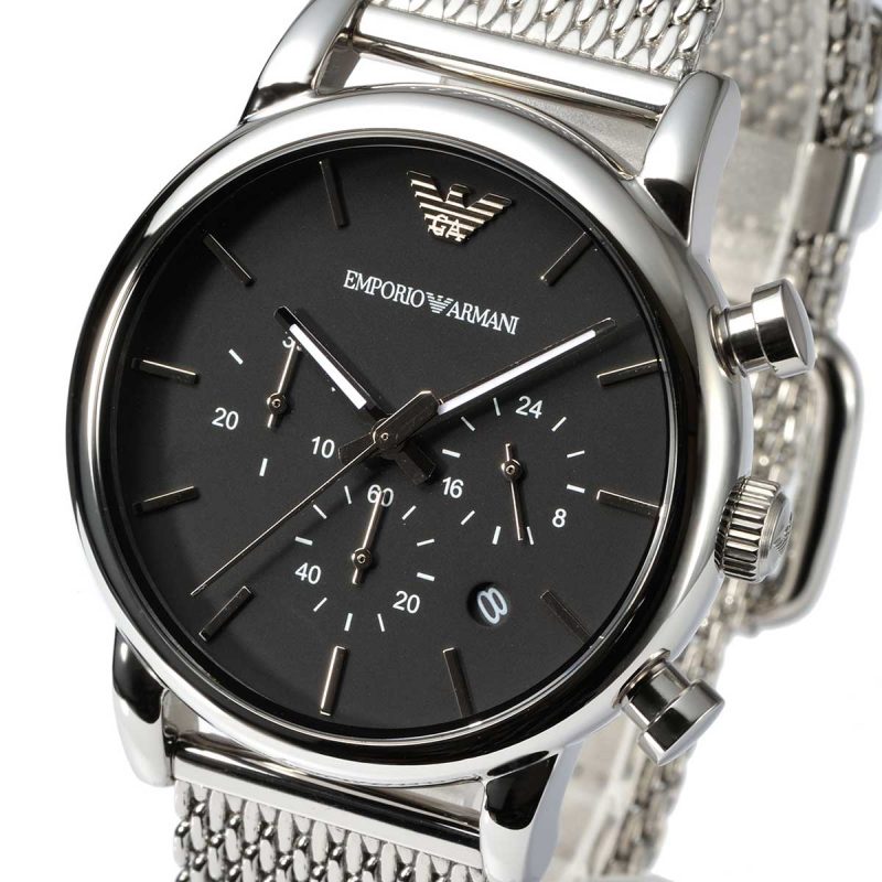 Emporio Armani Luigi Chronograph Black Dial Silver Mesh Bracelet Watch For Men - AR1811 Watches Emporio Armani   