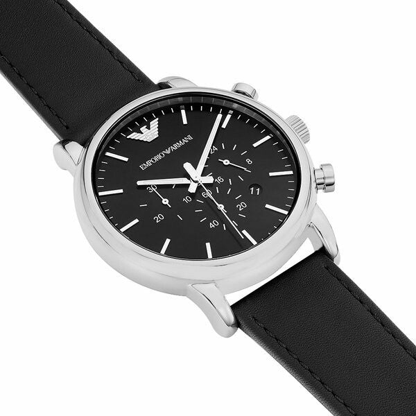 Emporio Armani Luigi Chronograph Black Dial Black Leather Watch For Men - AR1828 Watches Emporio Armani   