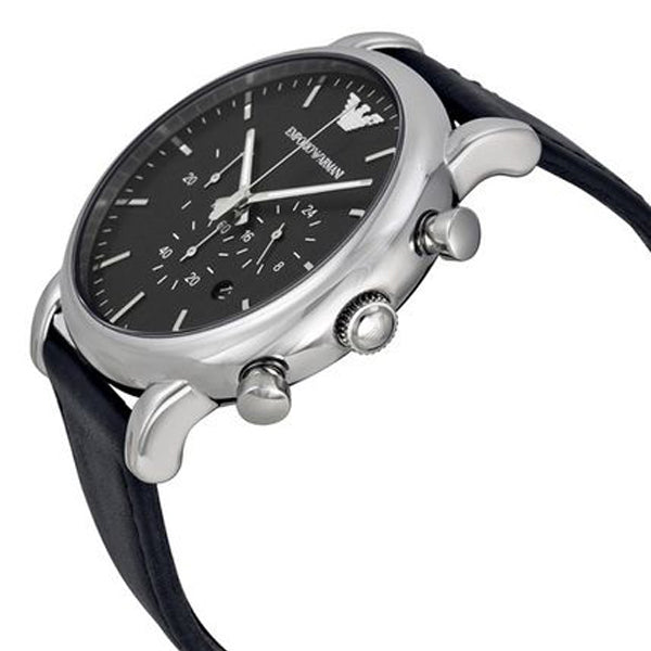 Emporio Armani Luigi Chronograph Black Dial Black Leather Watch For Men - AR1828 Watches Emporio Armani   