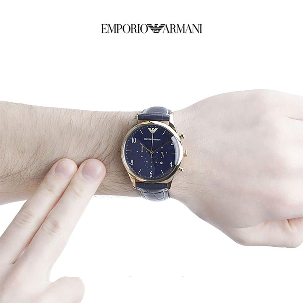 Emporio Armani Chronograph Midnight Blue Dial Blue Leather Strap Watch For Men - AR1862 Watches Emporio Armani   