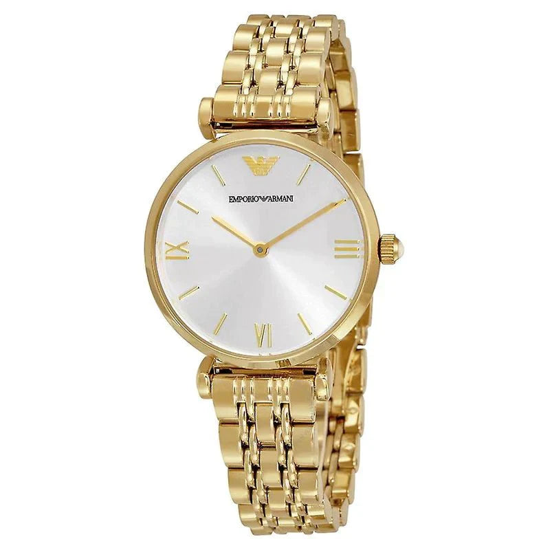 Emporio Armani Gianni T Bar Silver Dial Gold Stainless Steel Strap Watch For Women - AR1877 Watches Emporio Armani   