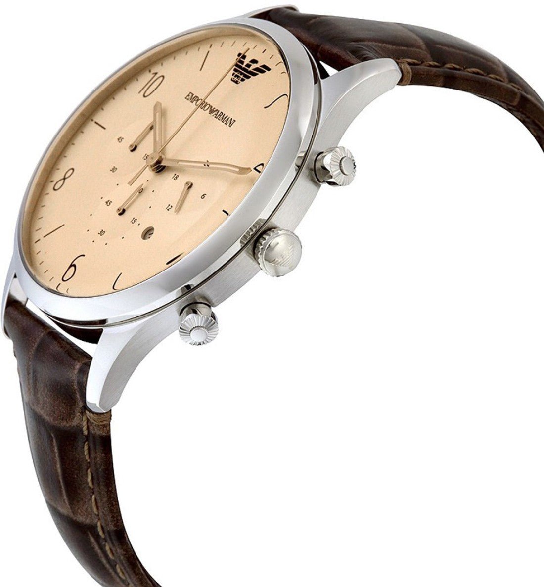 Emporio Armani Classic Chronograph Cream Dial Brown Leather Strap Watch For Men - AR1878 Watches Emporio Armani   