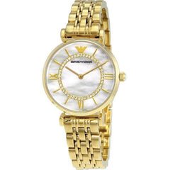 Emporio Armani Gianni T Bar White Mother of Pearl Dial Gold Stainless Steel Watch For Women - AR1907 Watches Emporio Armani   