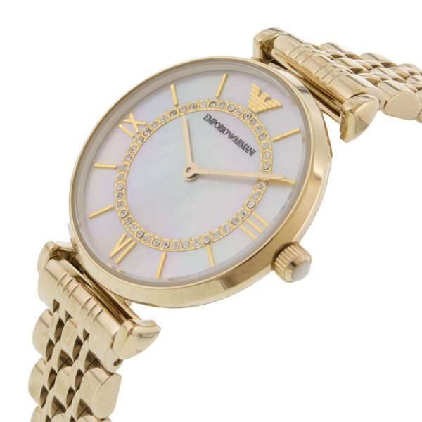 Emporio Armani Gianni T Bar White Mother of Pearl Dial Gold Stainless Steel Watch For Women - AR1907 Watches Emporio Armani   