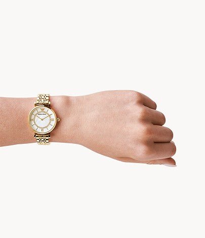 Emporio Armani Gianni T Bar White Mother of Pearl Dial Gold Stainless Steel Watch For Women - AR1907 Watches Emporio Armani   