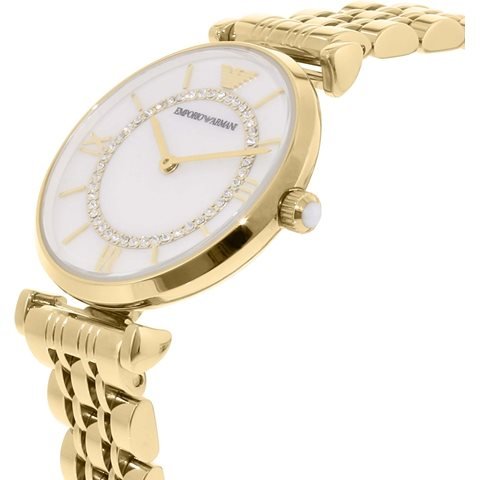 Emporio Armani Gianni T Bar White Mother of Pearl Dial Gold Stainless Steel Watch For Women - AR1907 Watches Emporio Armani   