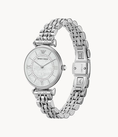 Emporio Armani Gianni T-Bar Mother of Pearl Dial Silver Stainless Steel Watch For Women - AR1908 Watches Emporio Armani   