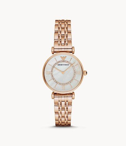 Emporio Armani Gianni T Bar Mother of Pearl Rose Gold Stainless Steel Strap Watch For Women - AR1909 Watches Emporio Armani   