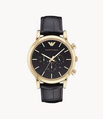 Emporio Armani Luigi Chronograph Black Dial Black Leather Watch For Men - AR1917 Watches Emporio Armani   