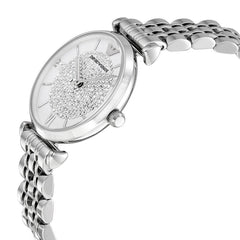 Emporio Armani Gianni T Bar White Crystal Pave Dial Silver Stainless Steel Strap Watch For Women - AR1925 Watches Emporio Armani   