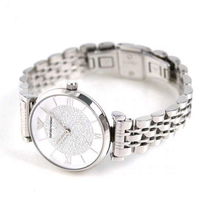 Emporio Armani Gianni T Bar White Crystal Pave Dial Silver Stainless Steel Strap Watch For Women - AR1925 Watches Emporio Armani   