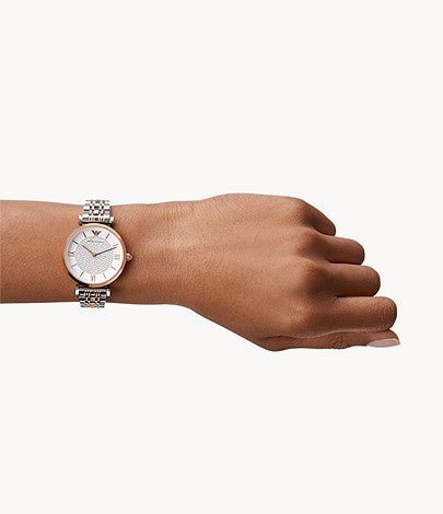 Emporio Armani Gianni T Bar White Dial Two Tone Stainless Steel Watch For Women - AR1926 Watches Emporio Armani   