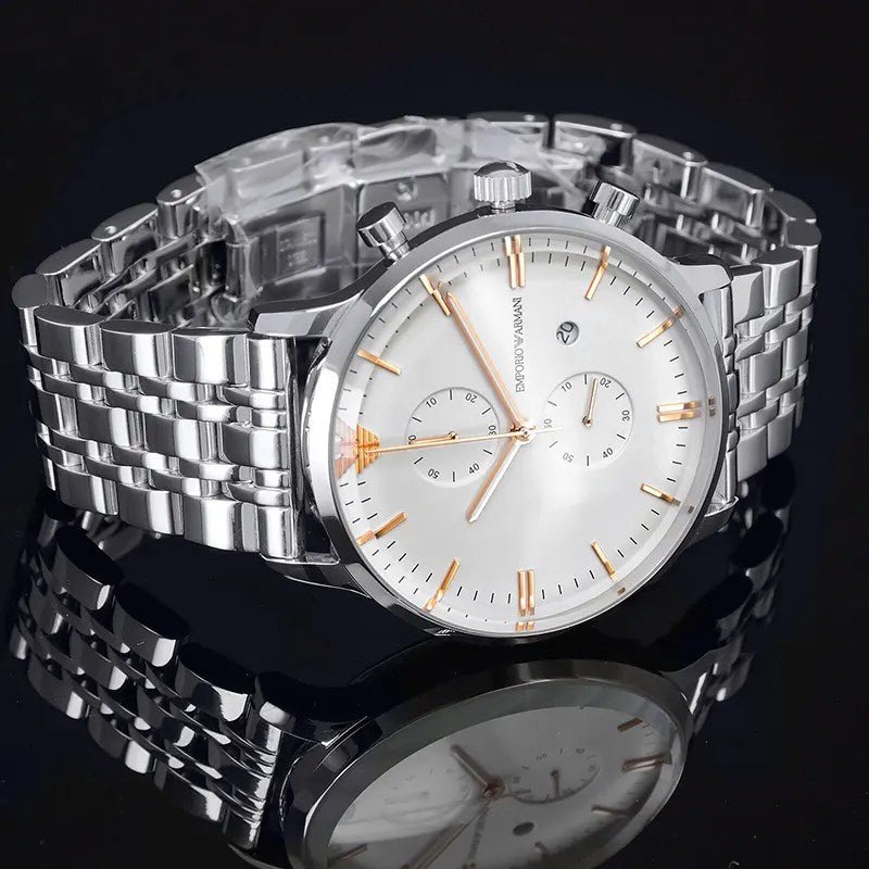 Emporio Armani Chonograph SIlver Dial Silver  Stainless Steel Watch For Men - AR1933 Watches Emporio Armani   