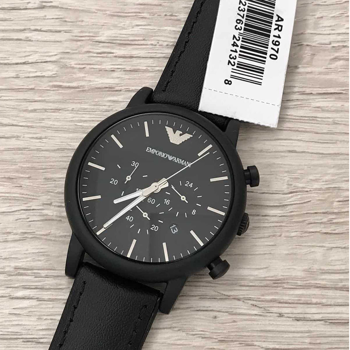 Emporio Armani Luigi Chronohraph Black Dial Black Leather Strap Watch For Men - AR1970 Watches Emporio Armani   