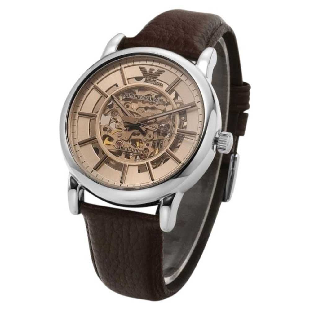 Emporio Armani Luigi Meccanico Brown Dial Brown Leather Strap Watch For Men - AR1982 Watches Emporio Armani   