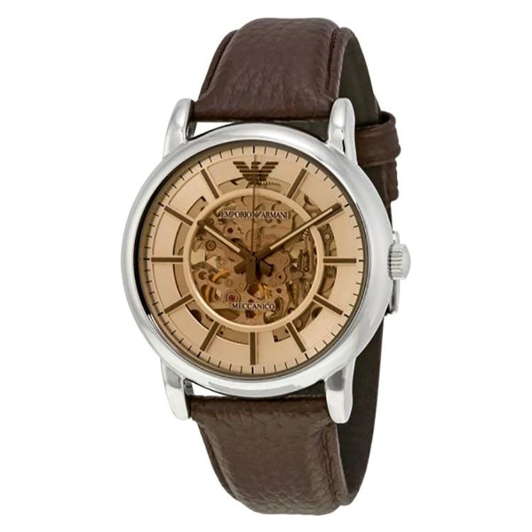 Emporio Armani Luigi Meccanico Brown Dial Brown Leather Strap Watch For Men - AR1982 Watches Emporio Armani   