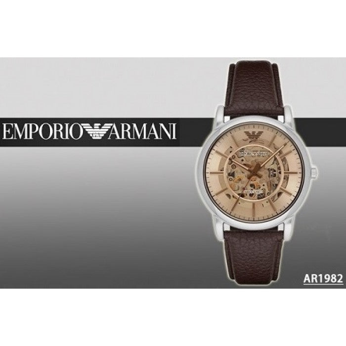 Emporio Armani Luigi Meccanico Brown Dial Brown Leather Strap Watch For Men - AR1982 Watches Emporio Armani   