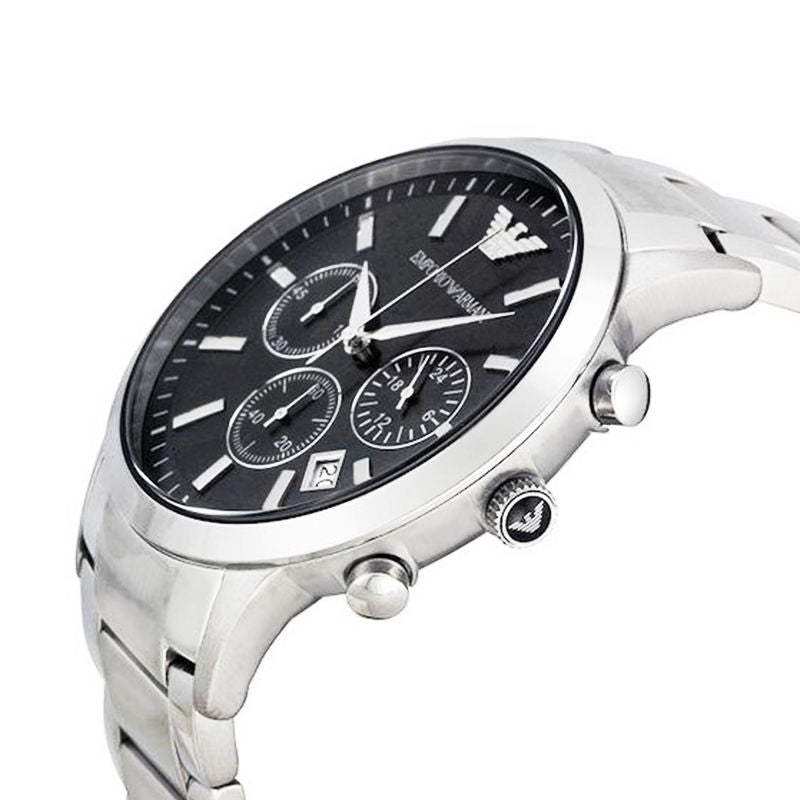 Emporio Armani Classic Chronograph Black Dial Silver Stainless Steel Strap Watch For Men - AR2434 Watches Emporio Armani   