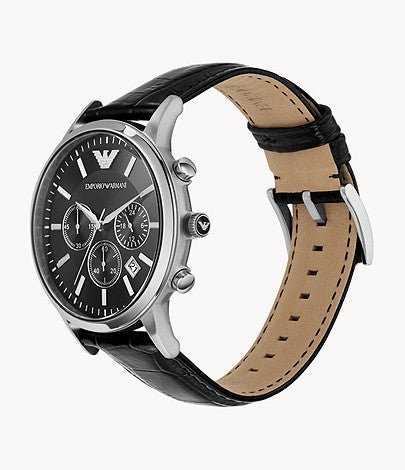 Emporio Armani Renato Chronograph Black Dial Black Leather Strap Watch For Men - AR2447 Watches Emporio Armani   