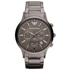 Emporio Armani Classic Chronograph Brown Dial Stainless Steel Gunmetal Strap Watch For Men - AR2454 Watches Emporio Armani   