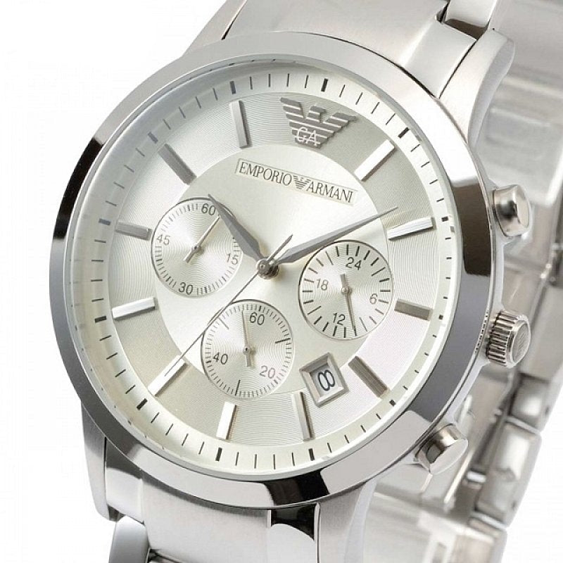 Emporio Armani Renato Chronograph Cream Dial Stainless Steel Dial Watch For Men - AR2458 Watches Emporio Armani   