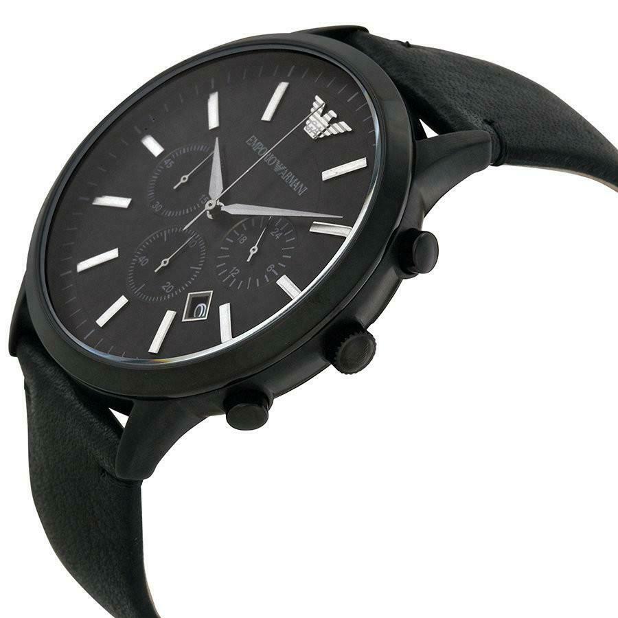 Emporio Armani Sportivo Chronograph Black Dial Black Leather Strap Watch For Men - AR2461 Watches Emporio Armani   