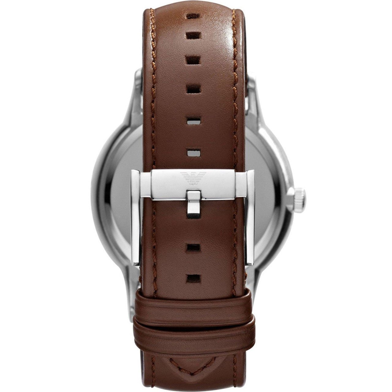 Emporio Armani Renato Silver Dial Brown LeatherStrap Watch For Men - AR2463 Watches Emporio Armani   