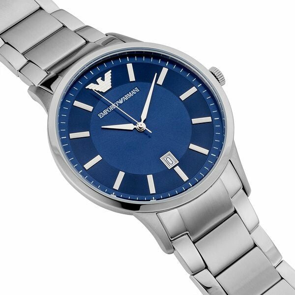 Emporio Armani Renato Blue Dial Silver Stainless Steel Strap Watch For Men - AR2477 Watches Emporio Armani   