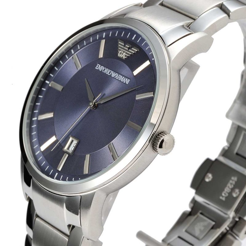 Emporio Armani Renato Blue Dial Silver Stainless Steel Strap Watch For Men - AR2477 Watches Emporio Armani   