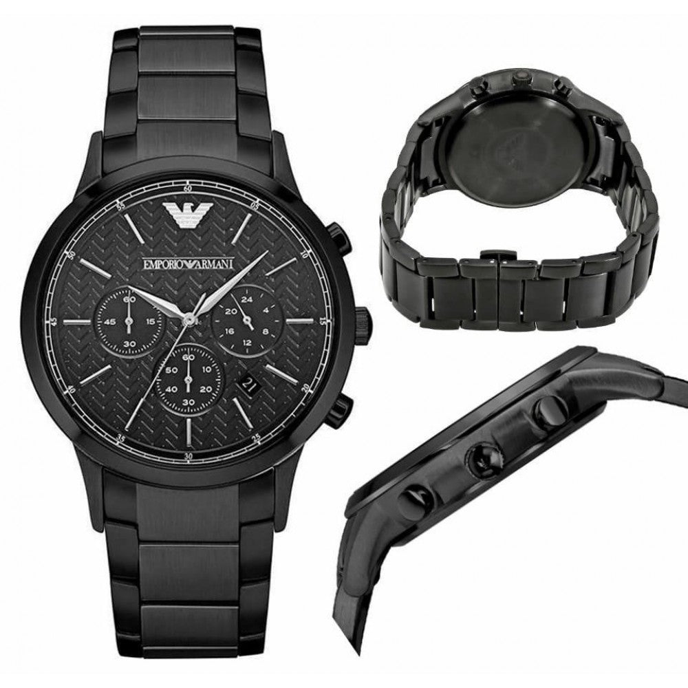 Emporio Armani Dress Chronograph Quartz Black Dial Black Stainless Steel Strap Watch For Men - AR2485 Watches Emporio Armani   