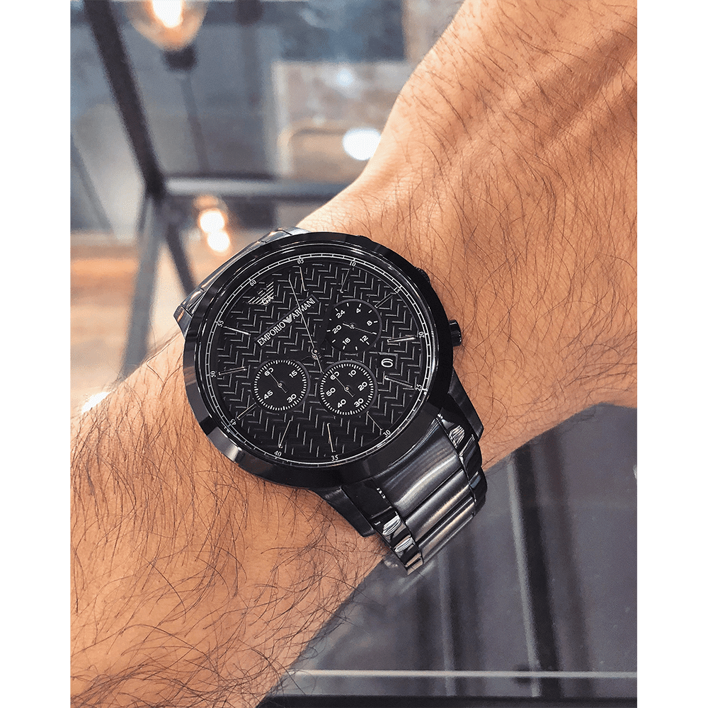 Emporio Armani Dress Chronograph Quartz Black Dial Black Stainless Steel Strap Watch For Men - AR2485 Watches Emporio Armani   