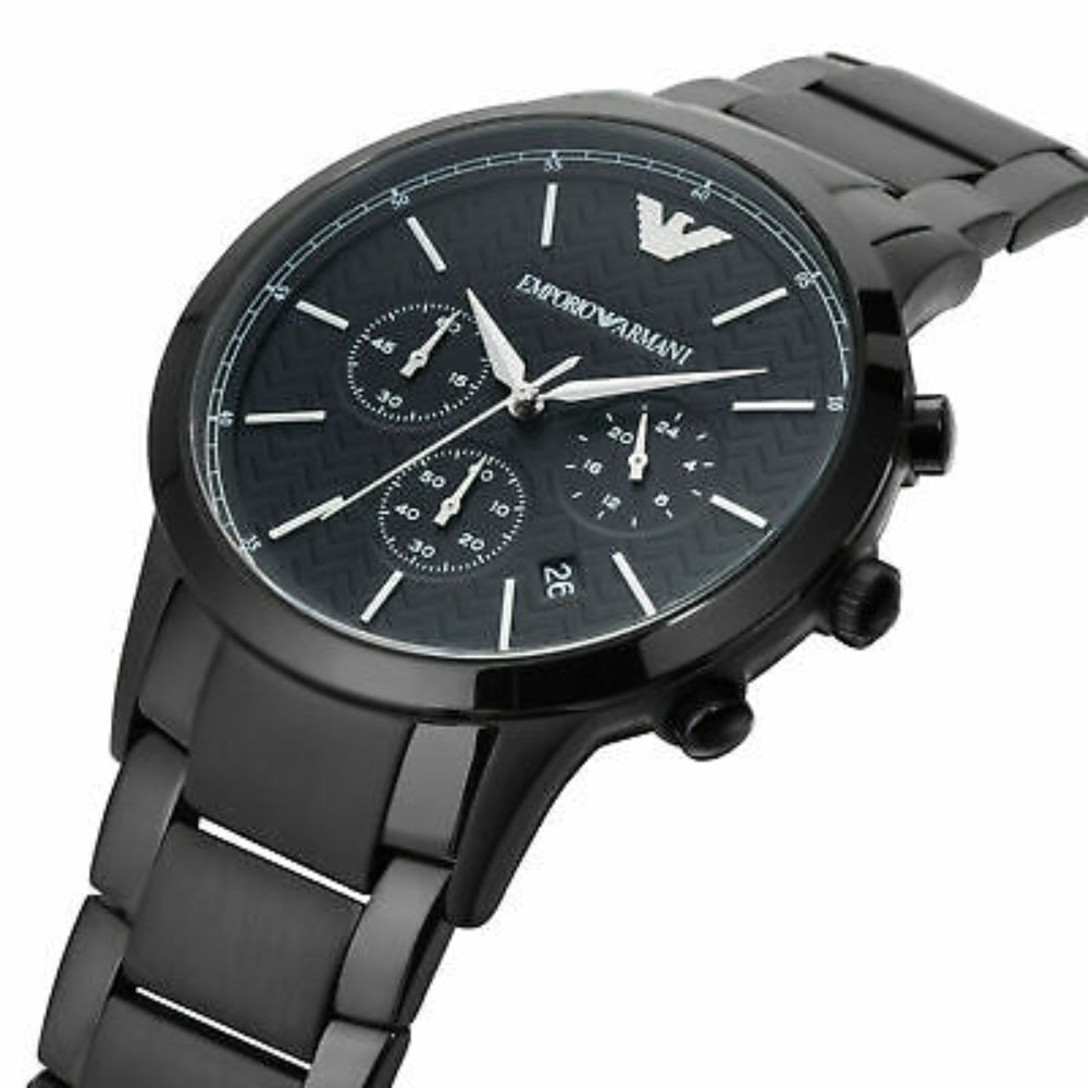 Emporio Armani Dress Chronograph Quartz Black Dial Black Stainless Steel Strap Watch For Men - AR2485 Watches Emporio Armani   