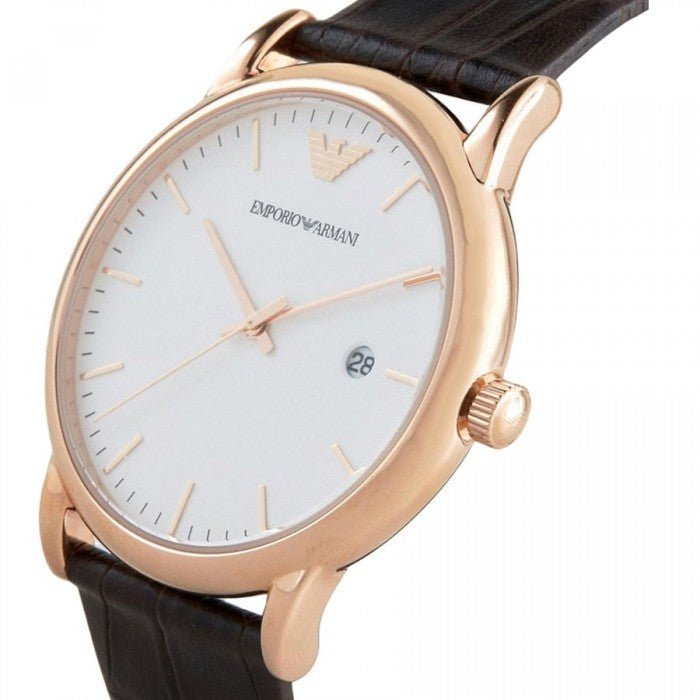 Emporio Armani Luigi White Dial Brown Leather Strap Watch For Men - AR2502 Watches Emporio Armani   