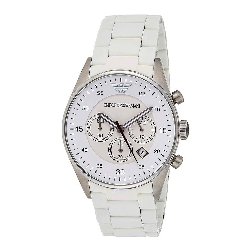 Emporio Armani Sport Chronograph White Dial White Silicone Strap Watch For Men - AR5859 Watches Emporio Armani   