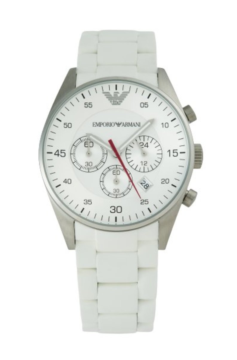 Emporio Armani Sport Chronograph White Dial White Silicone Strap Watch For Men - AR5859 Watches Emporio Armani   