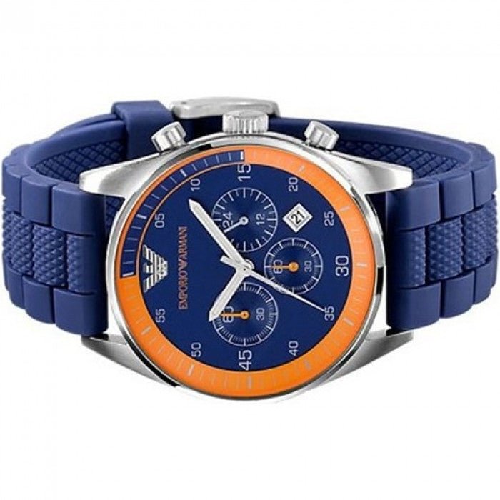 Emporio Armani Chronograph Blue Dial Blue Rubber Strap Watch For Men - AR5864 Watches Emporio Armani   