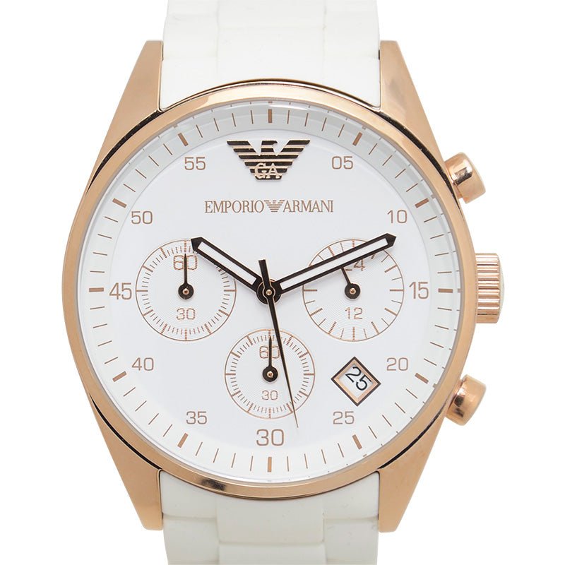 Emporio Armani Sportivo Silver Dial White Silicone Strap Watch For Women - AR5920 Watches Emporio Armani   