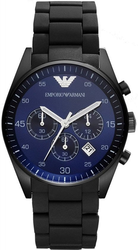 Emporio Armani Sportivo Chronograph Blue Dial Black Strap Watch For Men - AR5921 Watches Emporio Armani   