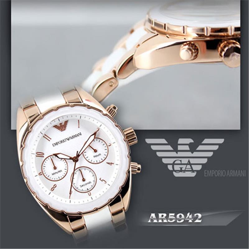 Emporio Armani Sportivo White Dial Rose Gold & White Stainless Steel Watch For Women - AR5942 Watches Emporio Armani   