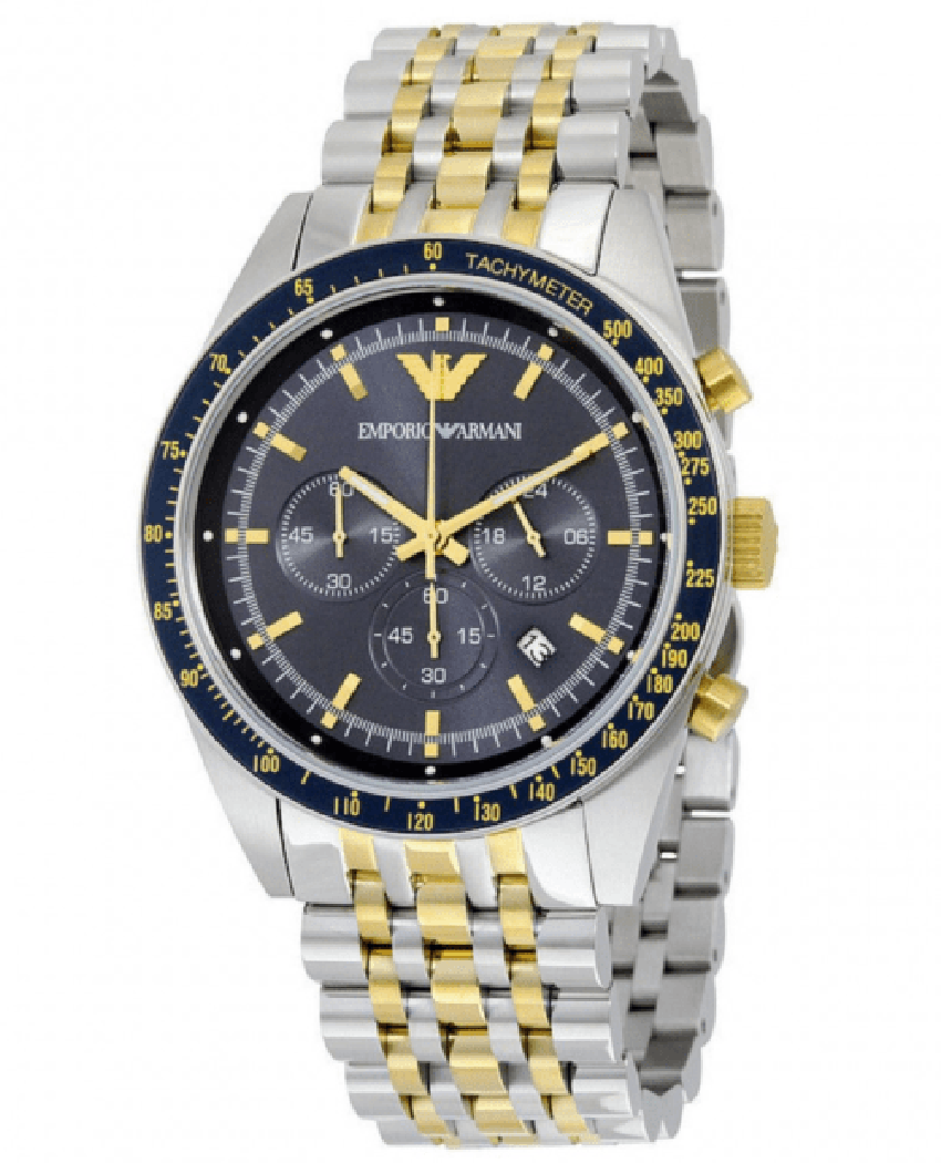 Emporio Armani Tazio Chronograph Blue Dial Two Tone Stainless Steel Watch For Men - AR6088 Watches Emporio Armani   