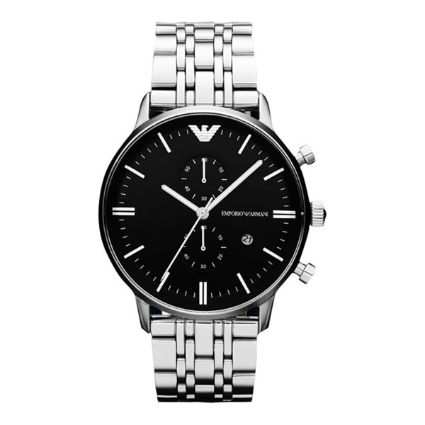 Emporio Armani Gianni Chronograph Black Dial Silver Stainless Steel Watch For Men - AR80009 Watches Emporio Armani   