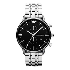 Emporio Armani Gianni Chronograph Black Dial Silver Stainless Steel Watch For Men - AR80009 Watches Emporio Armani   